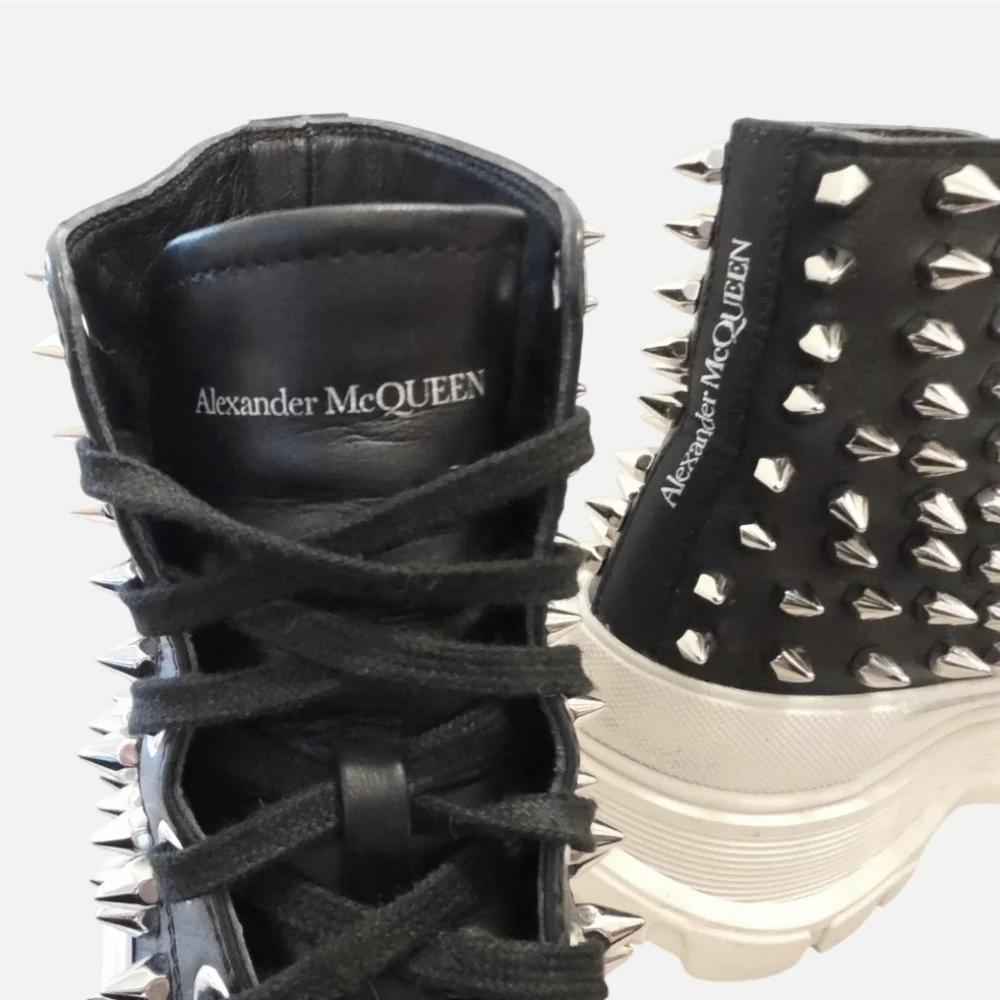 Alexander McQueen Tread Slick Spike Black Leather High-Top Sneaker Boot 39.5/9.5